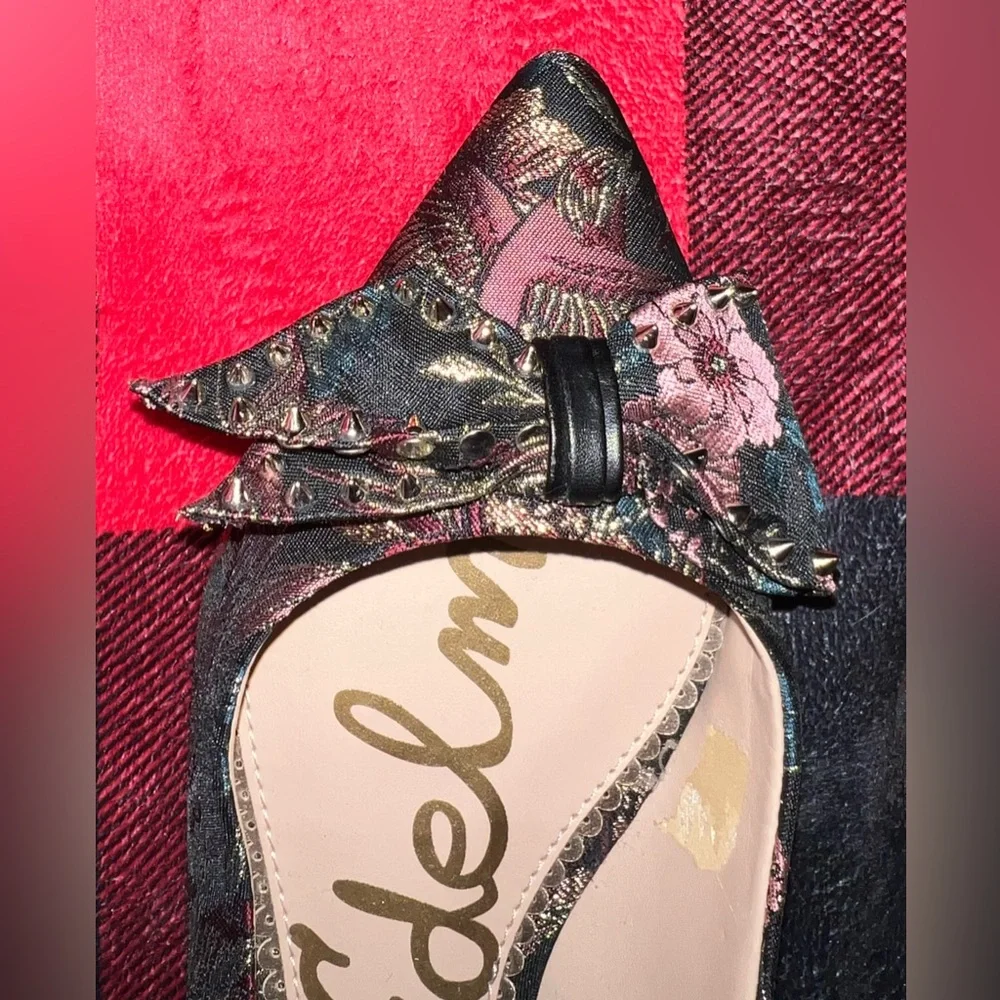 EUC Sam Edelman Raisa Studded Black Bird Jacquard Pointed Flats - Picture 4 of 9